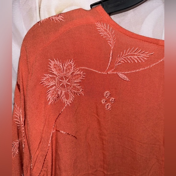 Coral lucky brand bohemian bell sleeve embroidered crop top size Xs 100% Viscose - Picture 5 of 14